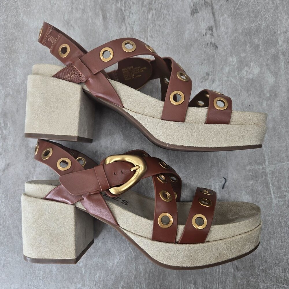 Aerosoles Chunky Platform Sandals 10 Brown Leather Grommet Retro Block Heel - Picture 5 of 11